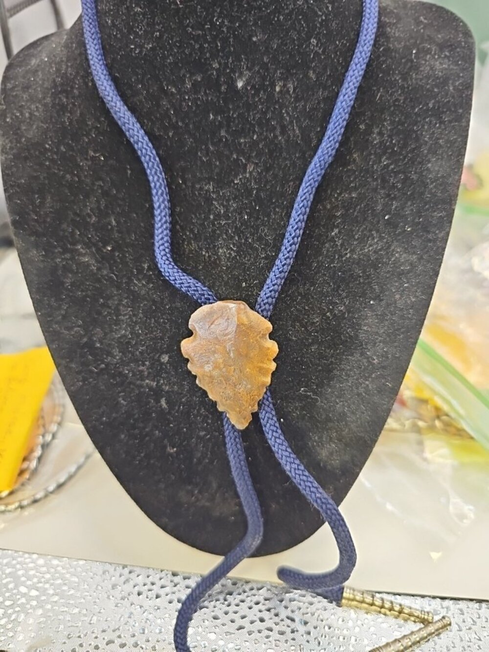 Bolo Tie Flint Knapping Vintage Arrowhead silver tips #1
